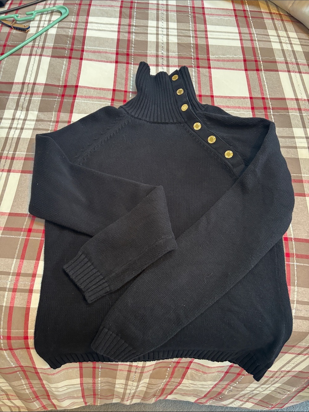 Lauren Ralph Lauren Black Button-Detail Ribbed Turtleneck Sweater